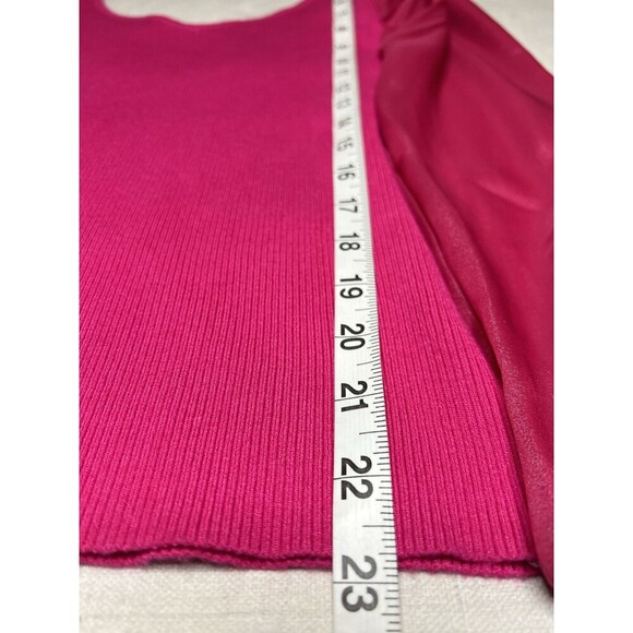 Adelyn Rae Britt Sheer Puff Sleeve Ribbed Knit Top In Party Pink Women's Small - Picture 6 of 8